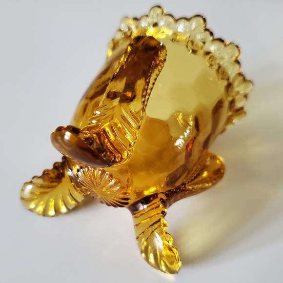 Vntg "Forget Me Not" 🤎 Amber Glass Toothpick Holder by Degenhart - Picture 2 of 9